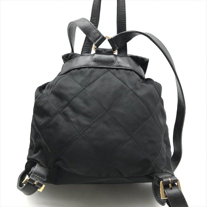 Prada Nylon Tessuto Triangle Logo Leather Backpack Black