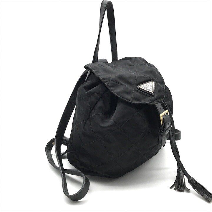 Prada Nylon Tessuto Triangle Logo Leather Backpack Black