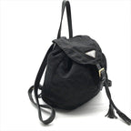 Prada Nylon Tessuto Triangle Logo Leather Backpack Black