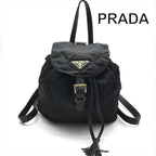 Prada Nylon Tessuto Triangle Logo Leather Backpack Black