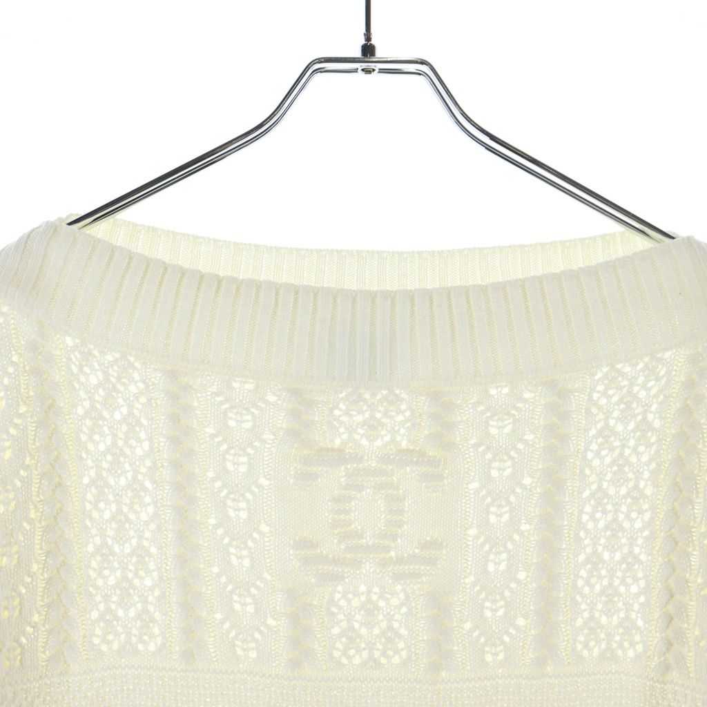 Chanel CC Logo Coco Bichi Knit Short Sleeve Sweater White — view 3
