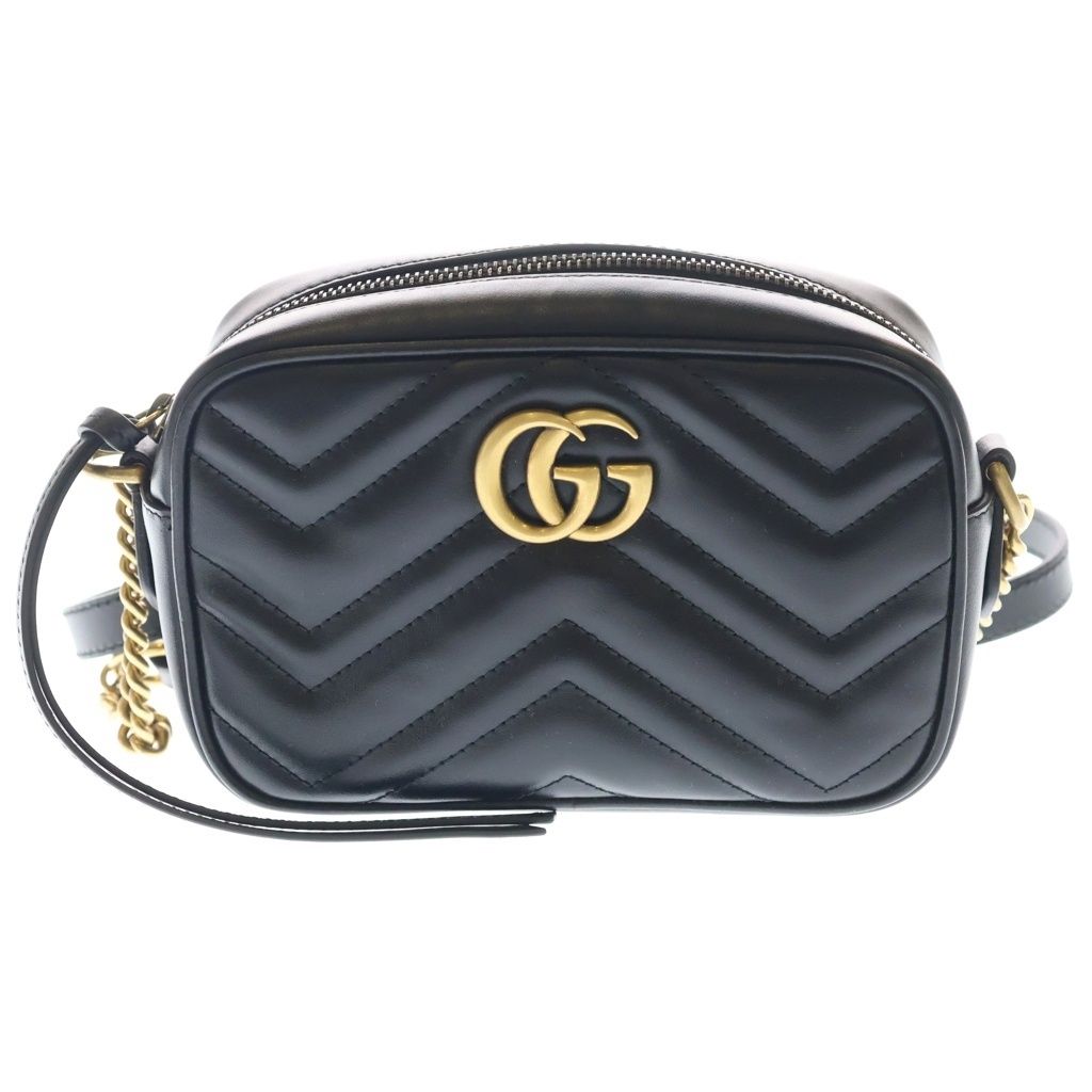 Gucci GG Marmont Mini Camera Bag Leather Chain Gold Black