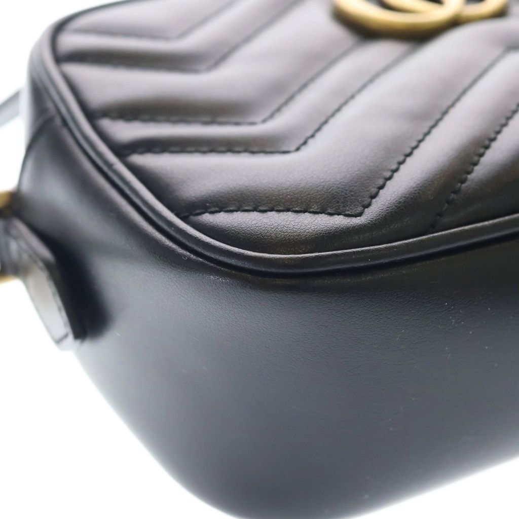 Gucci GG Marmont Mini Camera Bag Leather Chain Gold Black