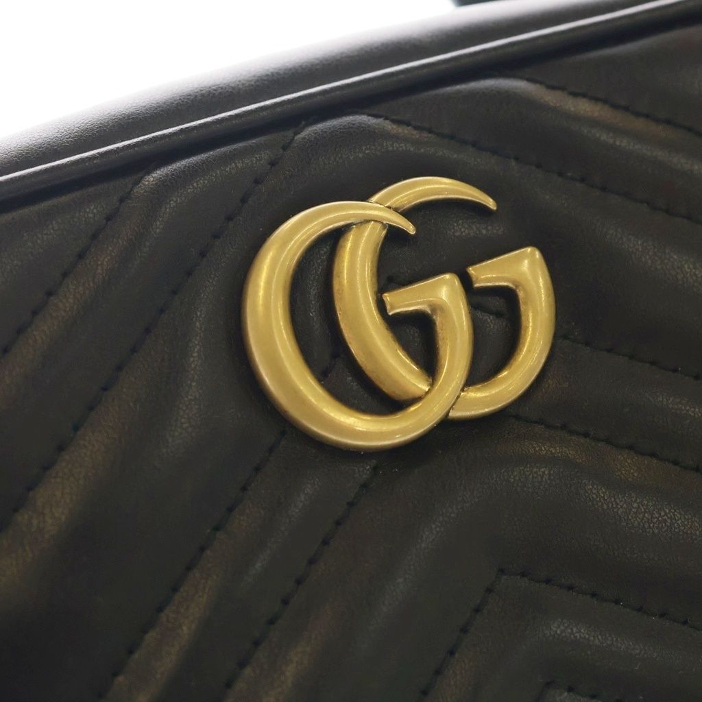 Gucci GG Marmont Mini Camera Bag Leather Chain Gold Black