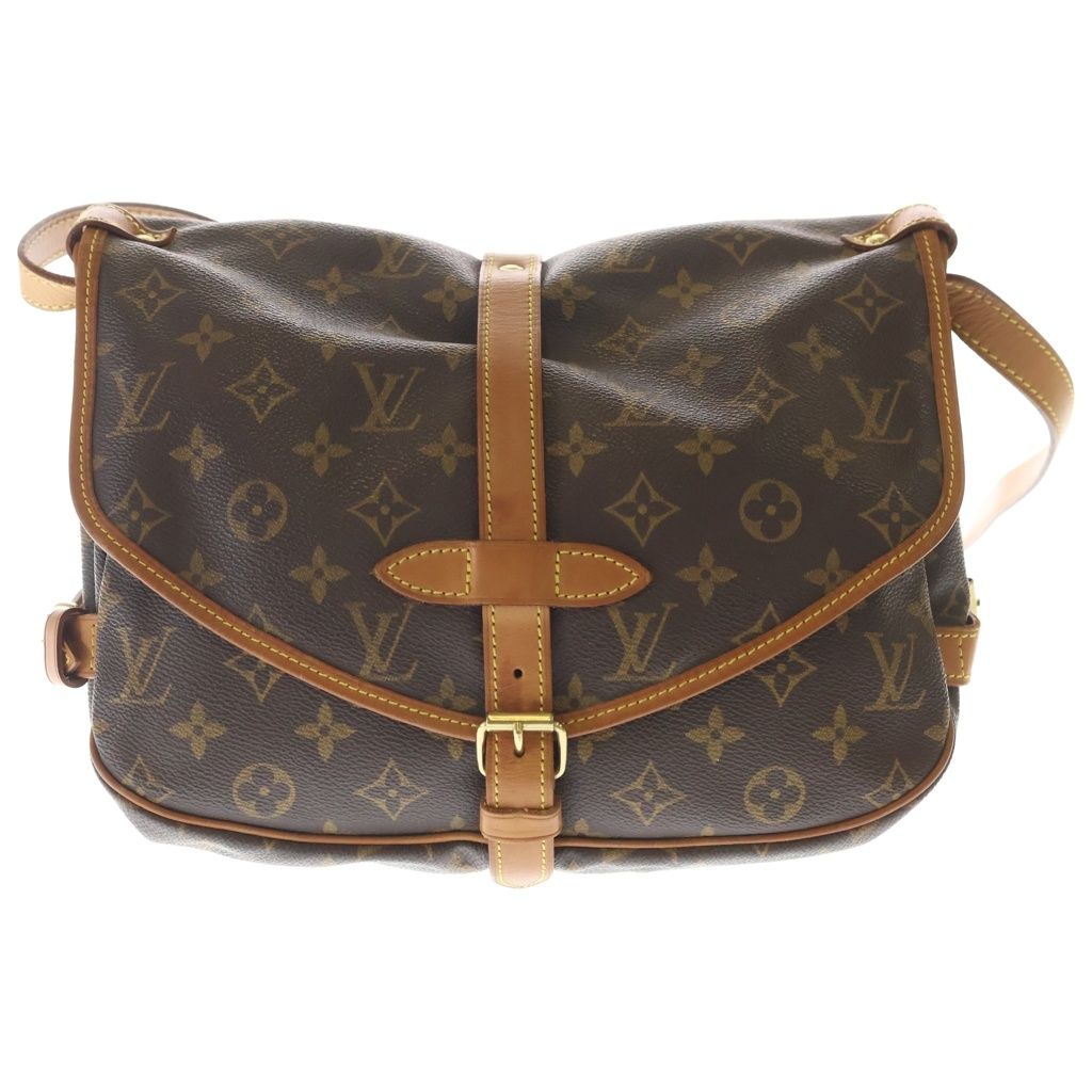 Louis Vuitton Monogram Saumur 30 Shoulder Bag Brown Leather Gold