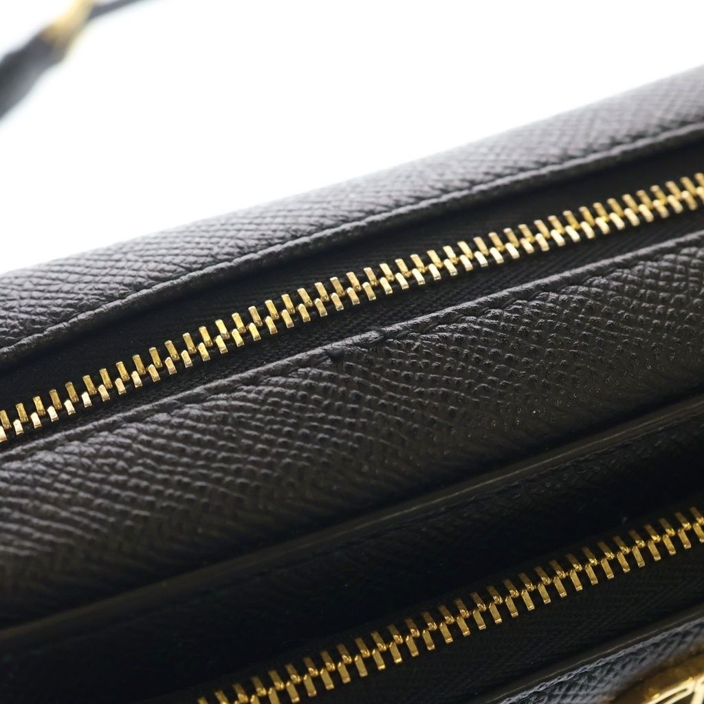 Dior Caro Double Pouch CD Logo Leather Gold Shoulder Bag Black
