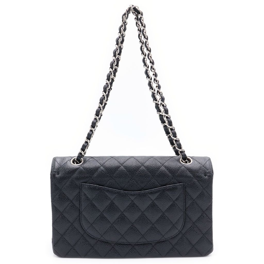 Chanel Quilted 25 Double Flap Chain Shoulder Bag Caviar Leather Black