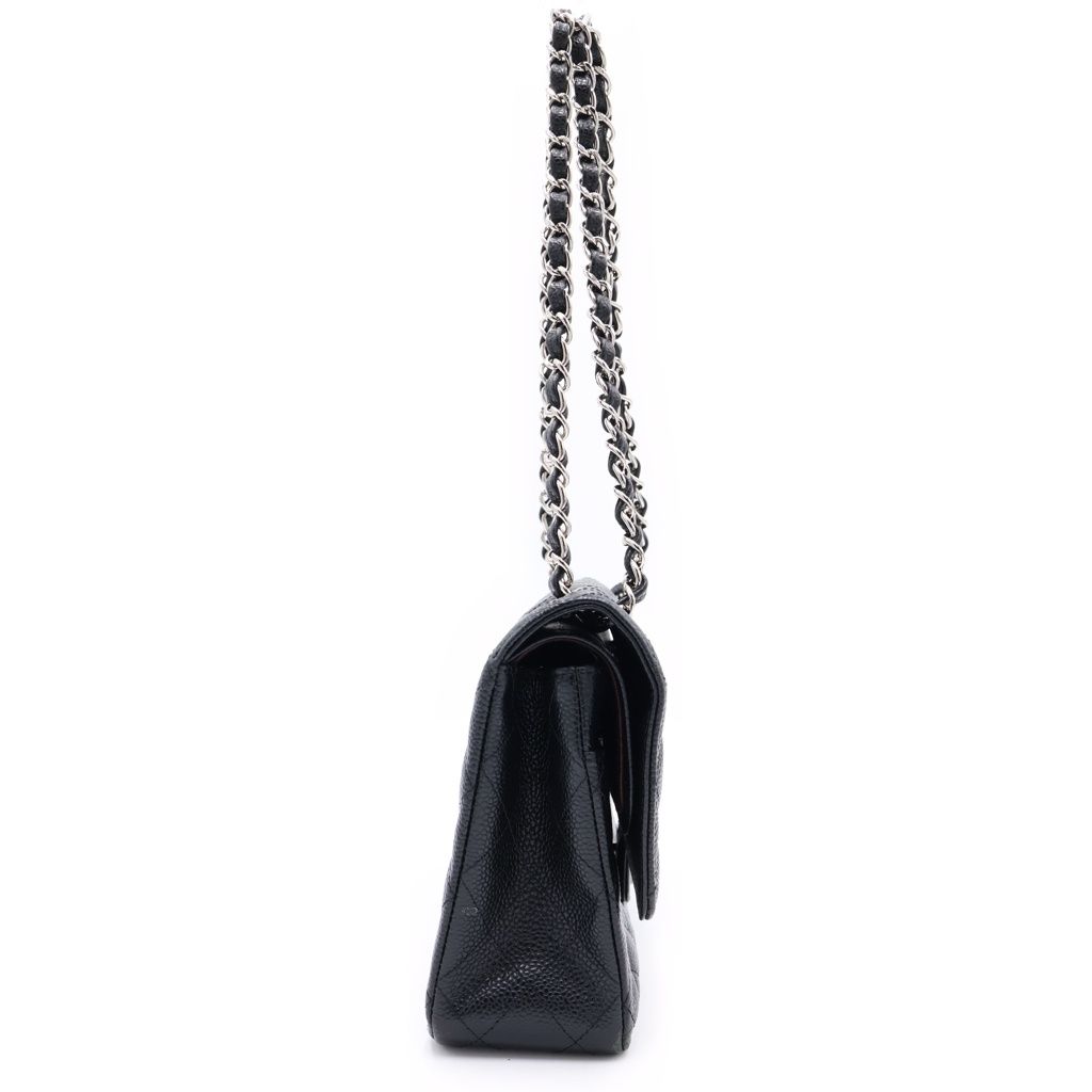 Chanel Quilted 25 Double Flap Chain Shoulder Bag Caviar Leather Black
