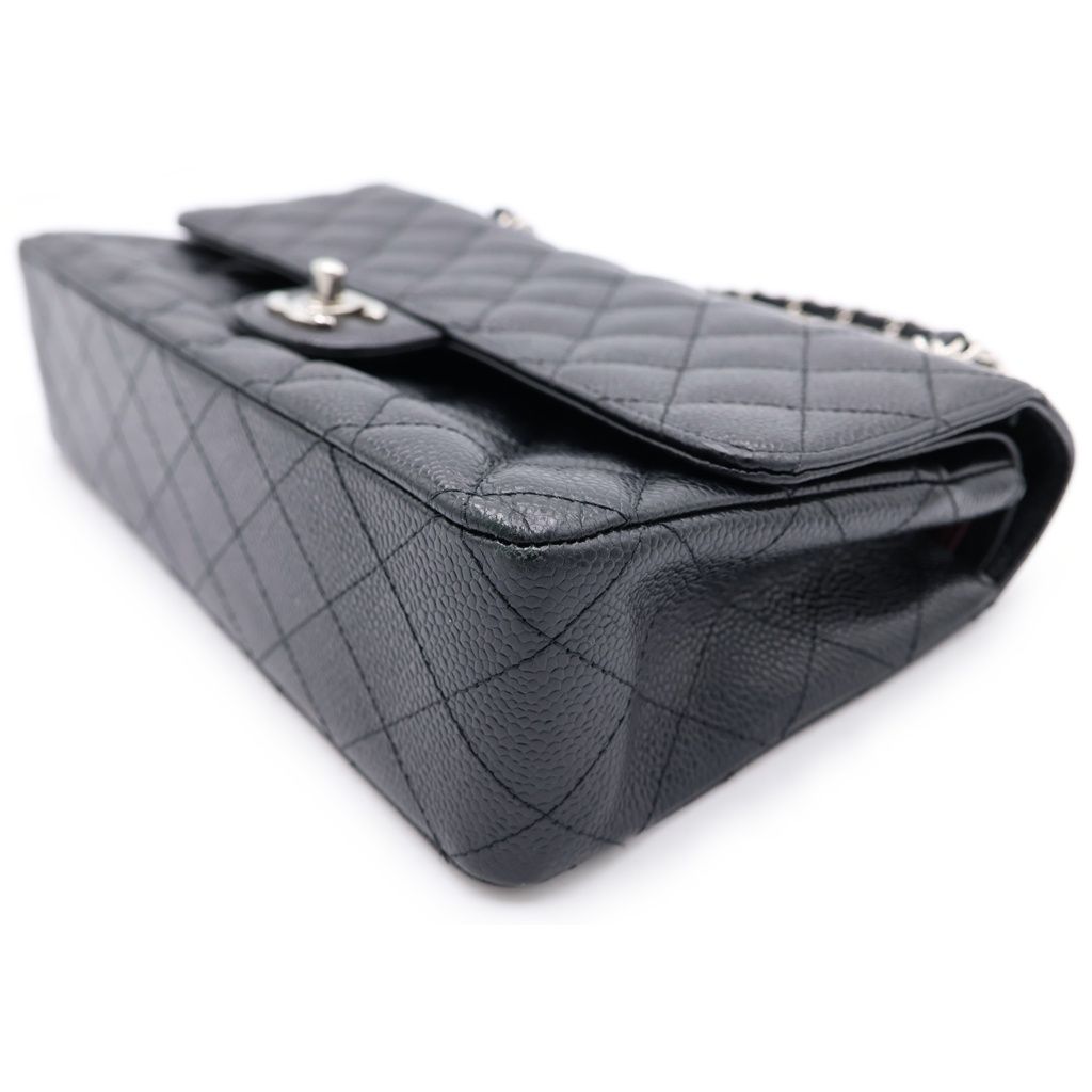 Chanel Quilted 25 Double Flap Chain Shoulder Bag Caviar Leather Black