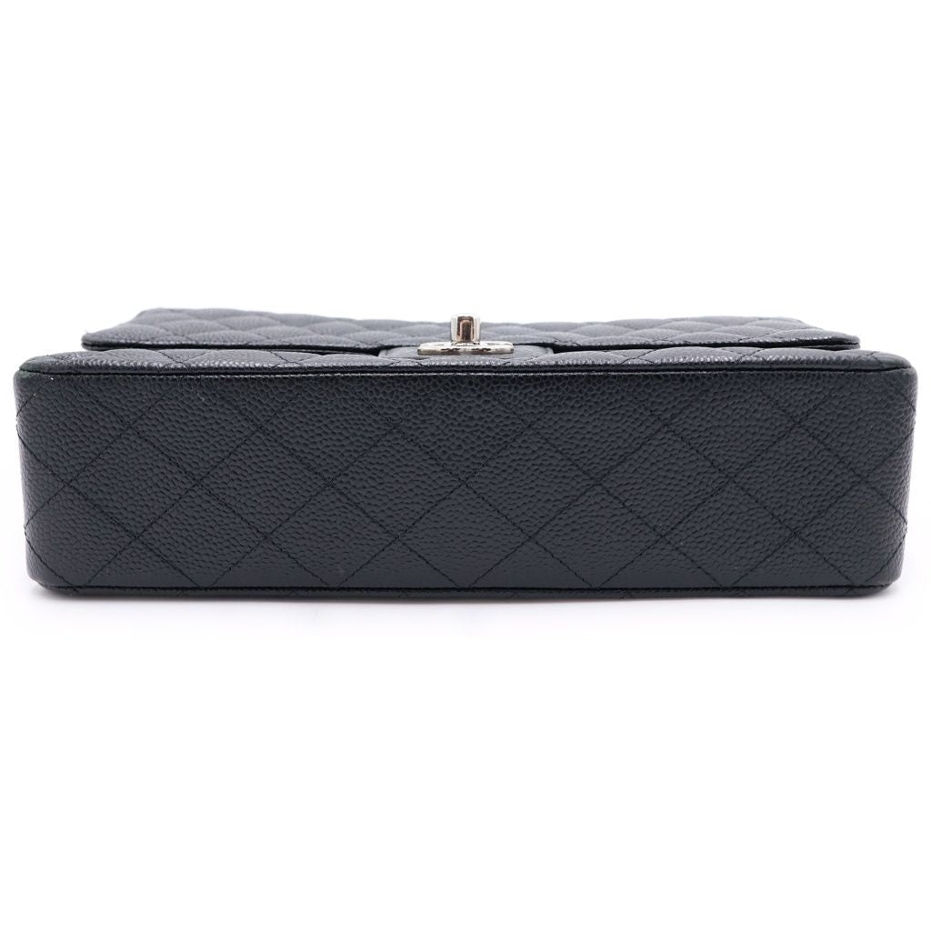 Chanel Quilted 25 Double Flap Chain Shoulder Bag Caviar Leather Black