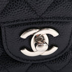Chanel Quilted 25 Double Flap Chain Shoulder Bag Caviar Leather Black