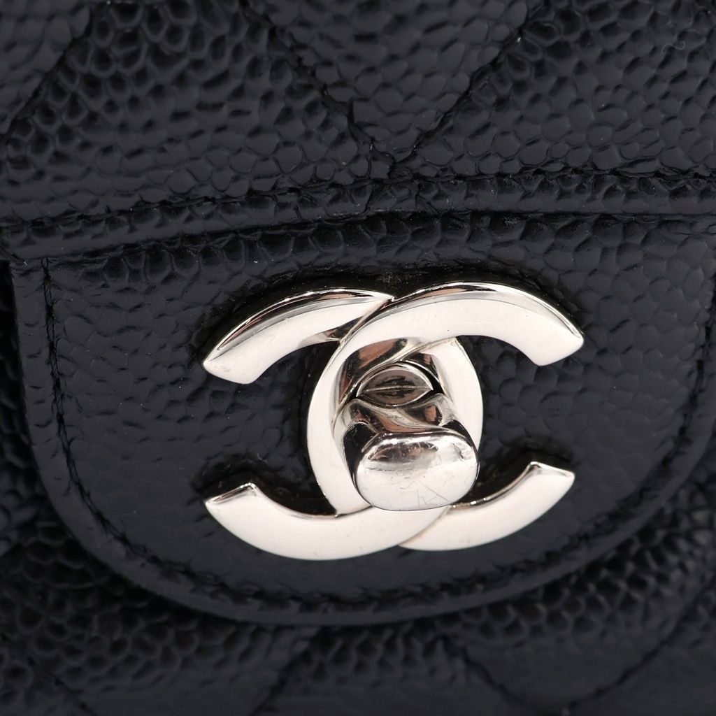 Chanel Quilted 25 Double Flap Chain Shoulder Bag Caviar Leather Black