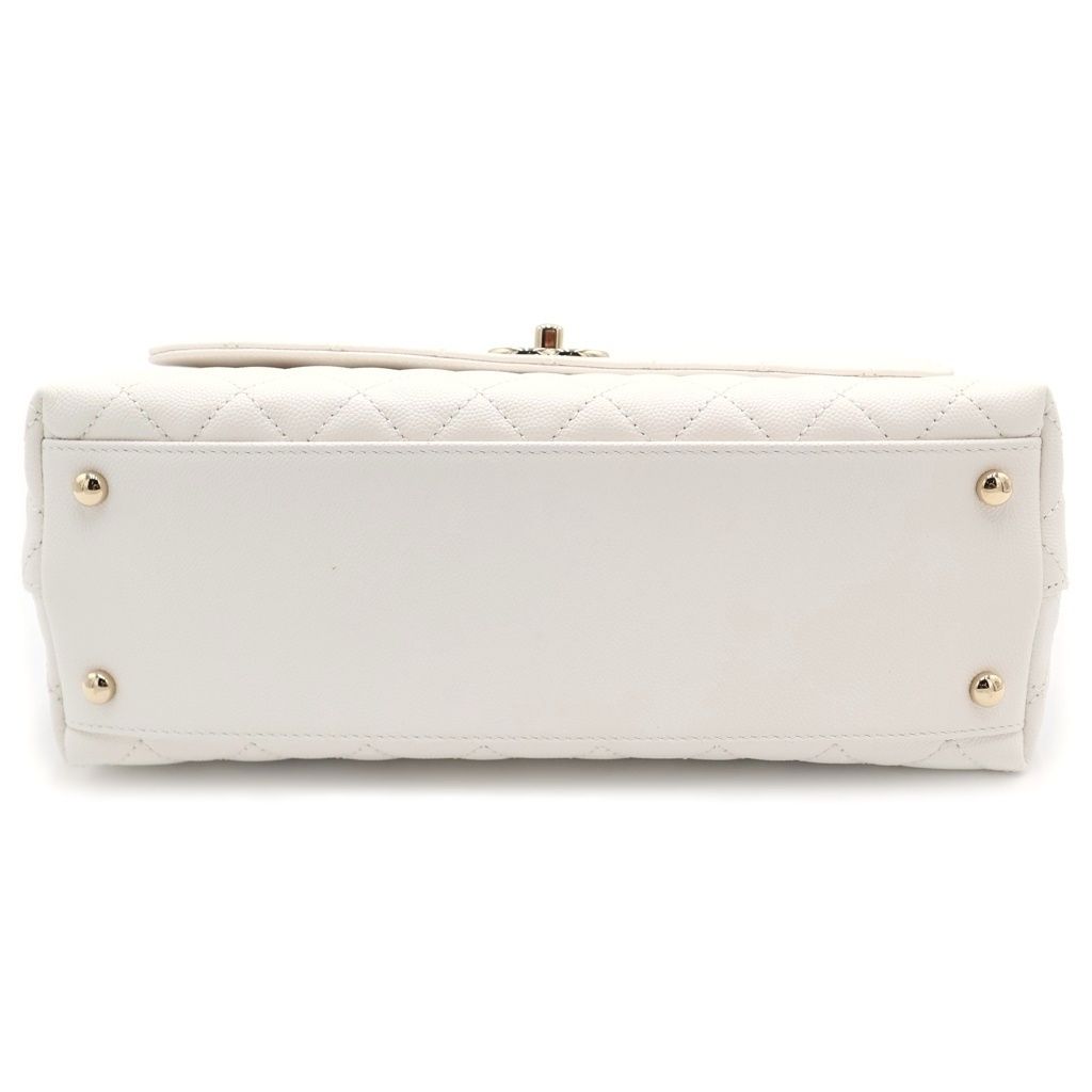 Chanel Quilted Coco Handle 29 Shoulder Bag Caviar Leather Chain Gold White Plate