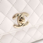 Chanel Quilted Coco Handle 29 Shoulder Bag Caviar Leather Chain Gold White Plate