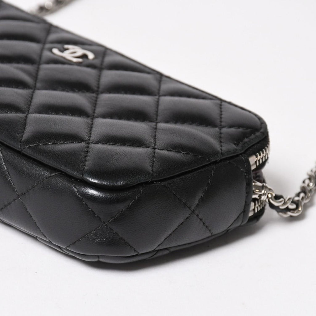 Chanel Chain Wallet on CC Logo Lambskin Black Silver Shoulder Bag — view 8