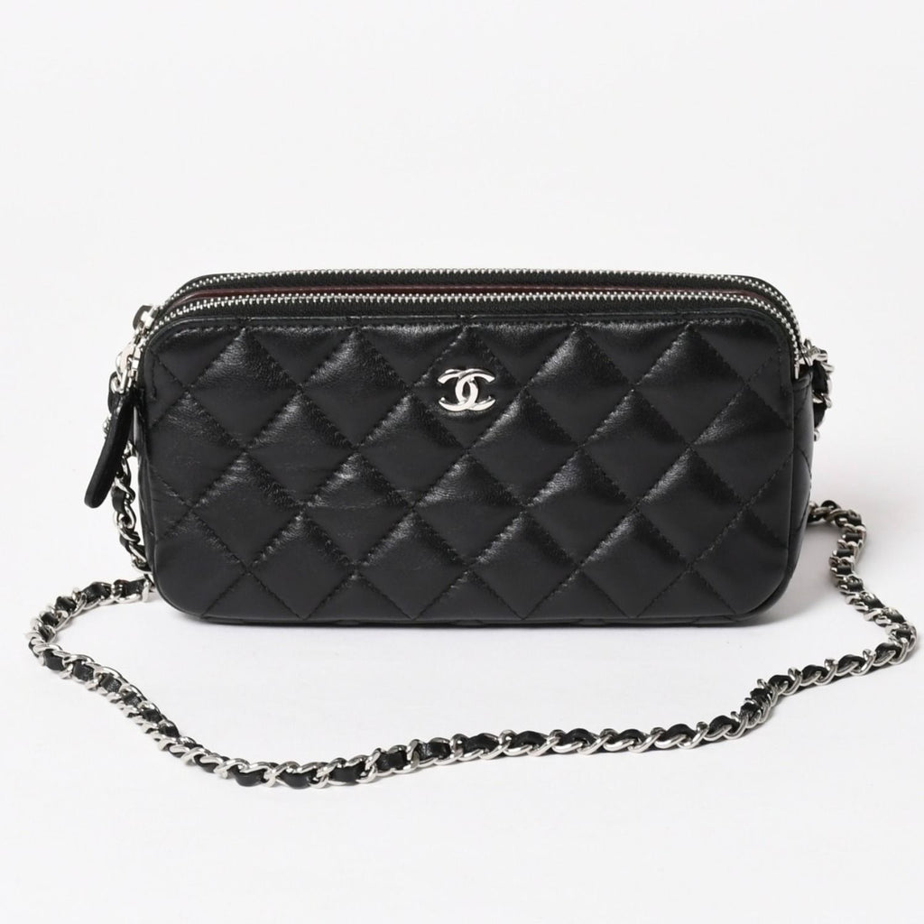 Chanel Chain Wallet on CC Logo Lambskin Black Silver Shoulder Bag
