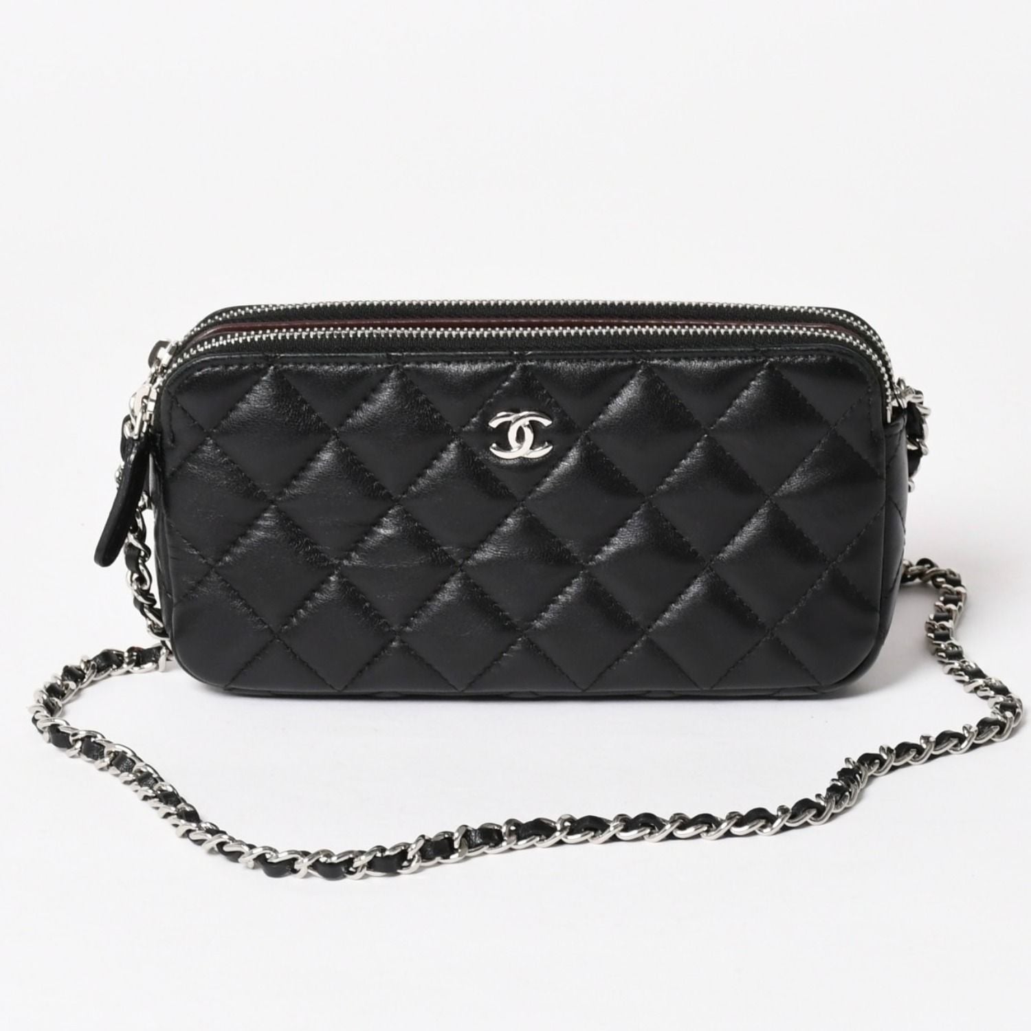 Chanel Chain Wallet on CC Logo Lambskin Black Silver Shoulder Bag