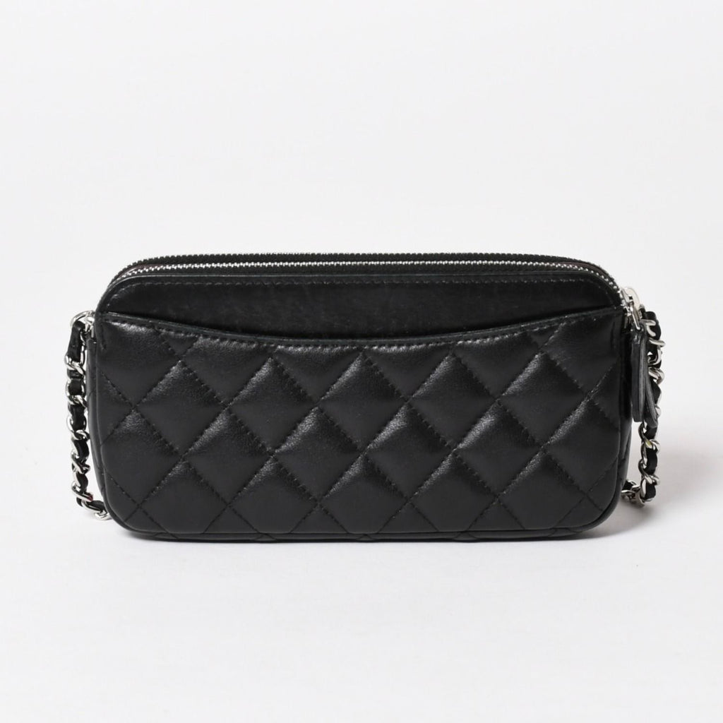 Chanel Chain Wallet on CC Logo Lambskin Black Silver Shoulder Bag — view 2