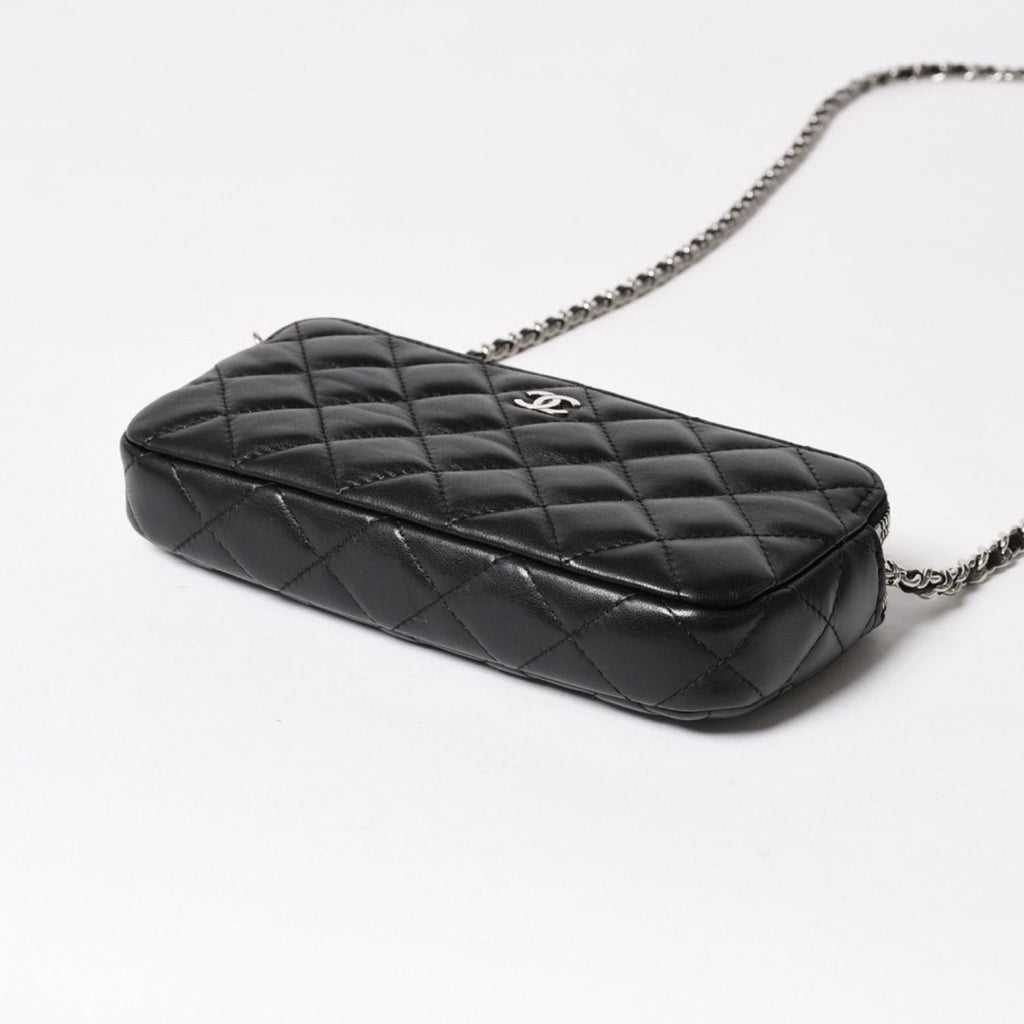 Chanel Chain Wallet on CC Logo Lambskin Black Silver Shoulder Bag — view 7