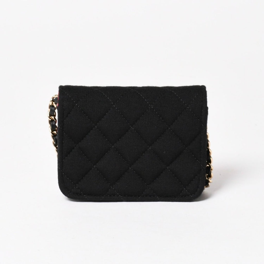 Chanel Mini Quilted Chain Shoulder Bag CC Logo Stand Black Gold Cotton — view 2