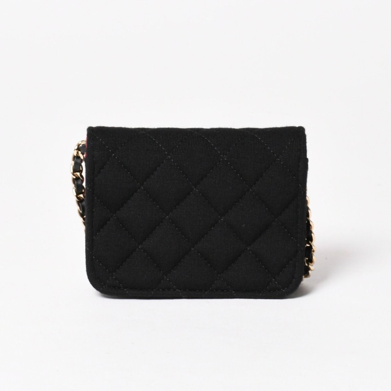 Chanel Mini Quilted Chain Shoulder Bag CC Logo Stand Black Gold Cotton — view 2