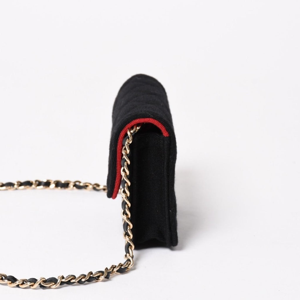 Chanel Mini Quilted Chain Shoulder Bag CC Logo Stand Black Gold Cotton — view 4