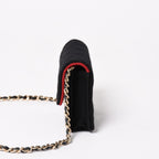 Chanel Mini Quilted Chain Shoulder Bag CC Logo Stand Black Gold Cotton — view 4