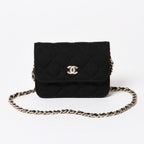 Chanel Mini Quilted Chain Shoulder Bag CC Logo Stand Black Gold Cotton