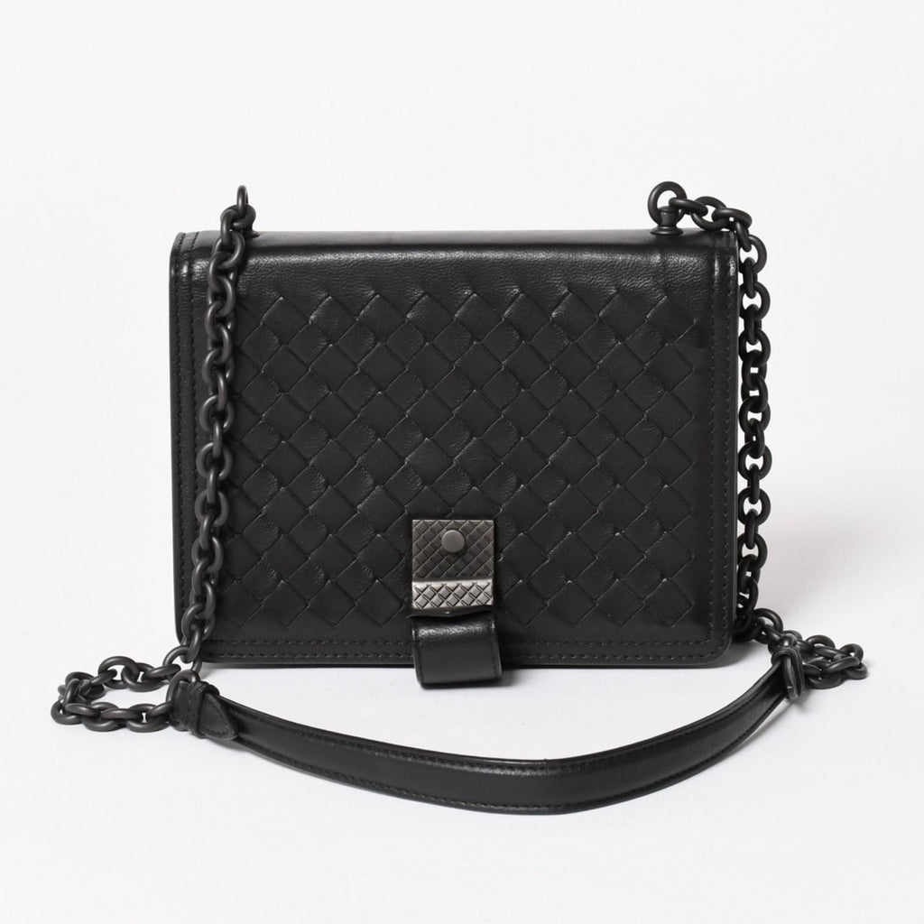 Bottega Veneta Intrecciato Shoulder Bag Chain Black