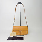 Prada Logo Chain Shoulder Bag Leather Beige Silver Vintage