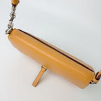 Prada Logo Chain Shoulder Bag Leather Beige Silver Vintage