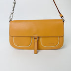 Prada Logo Chain Shoulder Bag Leather Beige Silver Vintage