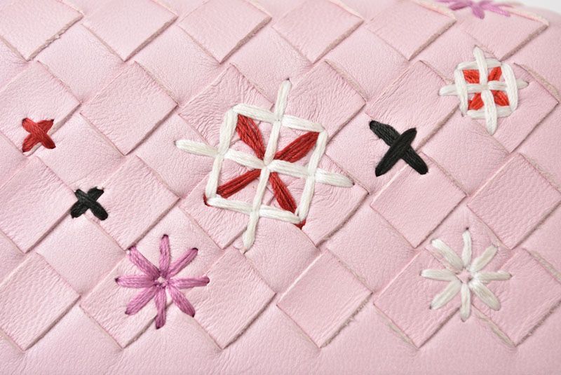 Bottega Veneta Wallet Continental Pink Embroidery