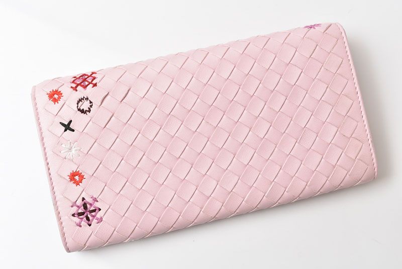 Bottega Veneta Wallet Continental Pink Embroidery