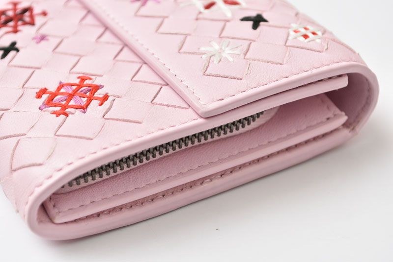 Bottega Veneta Wallet Continental Pink Embroidery