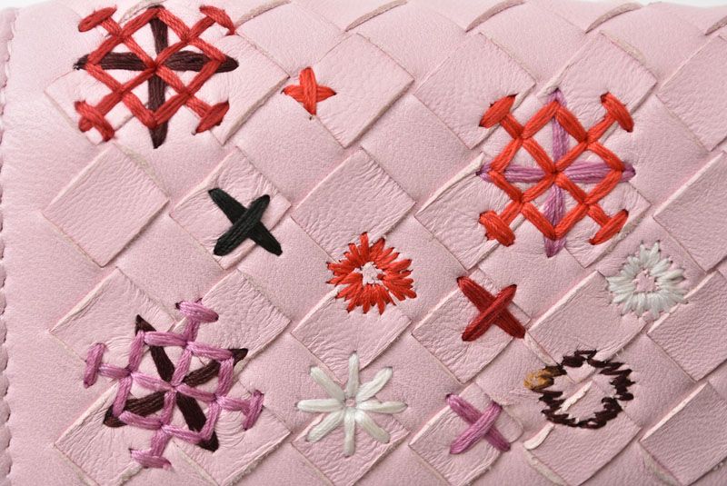 Bottega Veneta Wallet Continental Pink Embroidery