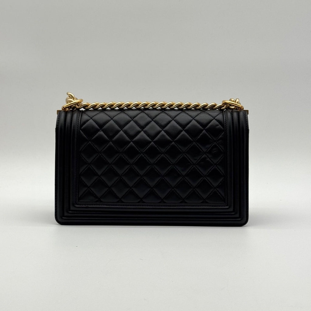 Chanel Shoulder Bag Boy CC Logo Gold Black Quilted Leather Chain — view 2