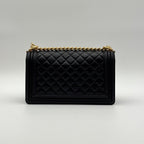 Chanel Shoulder Bag Boy CC Logo Gold Black Quilted Leather Chain — view 2