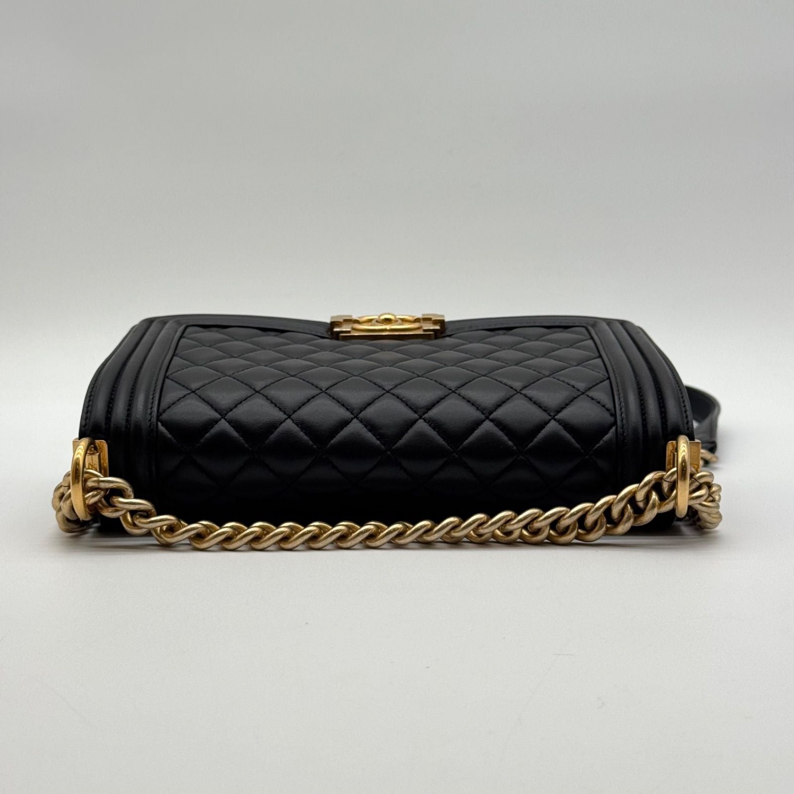 Chanel Shoulder Bag Boy CC Logo Gold Black Quilted Leather Chain — view 5