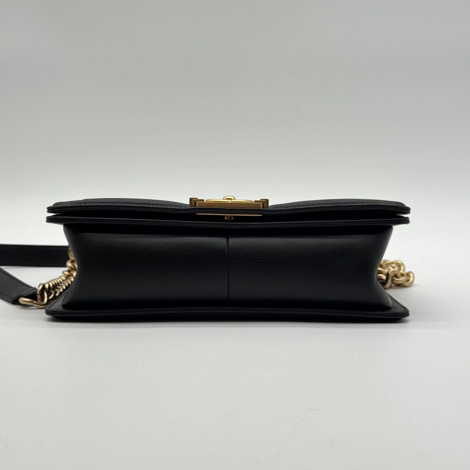 Chanel Shoulder Bag Boy CC Logo Gold Black Quilted Leather Chain — view 6