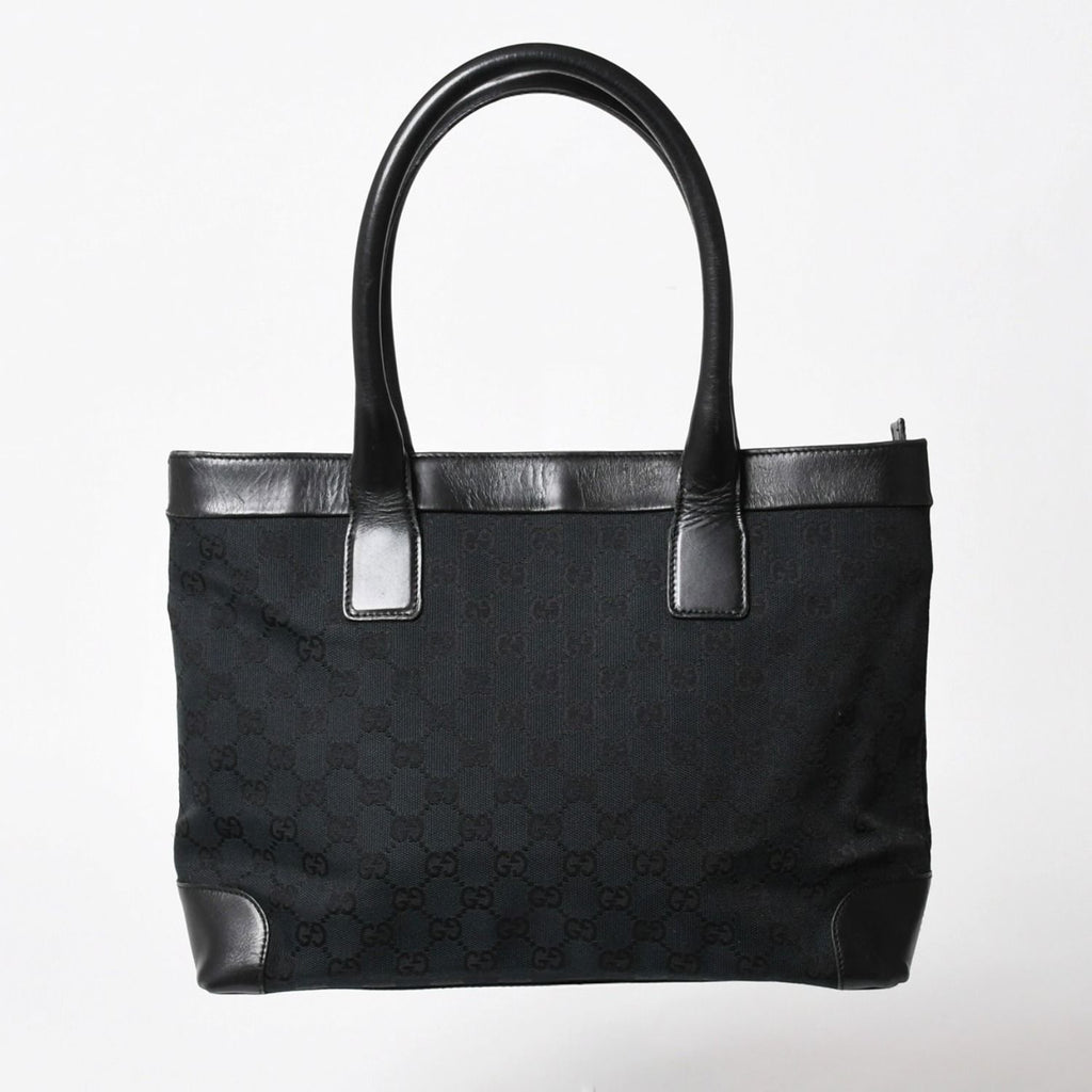 Gucci Tote Bag GG Canvas Leather Black Gold