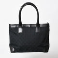 Gucci Tote Bag GG Canvas Leather Black Gold