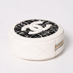 Chanel Round Chain Pouch CC Logo Stand Black White Tweed Leather Silver — view 8