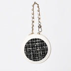 Chanel Round Chain Pouch CC Logo Stand Black White Tweed Leather Silver — view 3