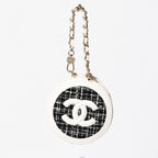 Chanel Round Chain Pouch CC Logo Stand Black White Tweed Leather Silver — view 2