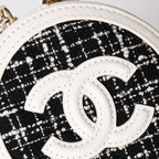 Chanel Round Chain Pouch CC Logo Stand Black White Tweed Leather Silver — view 5