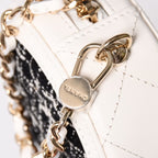 Chanel Round Chain Pouch CC Logo Stand Black White Tweed Leather Silver — view 6