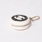 Chanel Round Chain Pouch CC Logo Stand Black White Tweed Leather Silver — view 4
