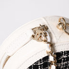Chanel Round Chain Pouch CC Logo Stand Black White Tweed Leather Silver — view 7