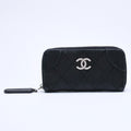 Chanel Leather Wallet Card Case CC Logo Wild Stitch Caviar Black Silver